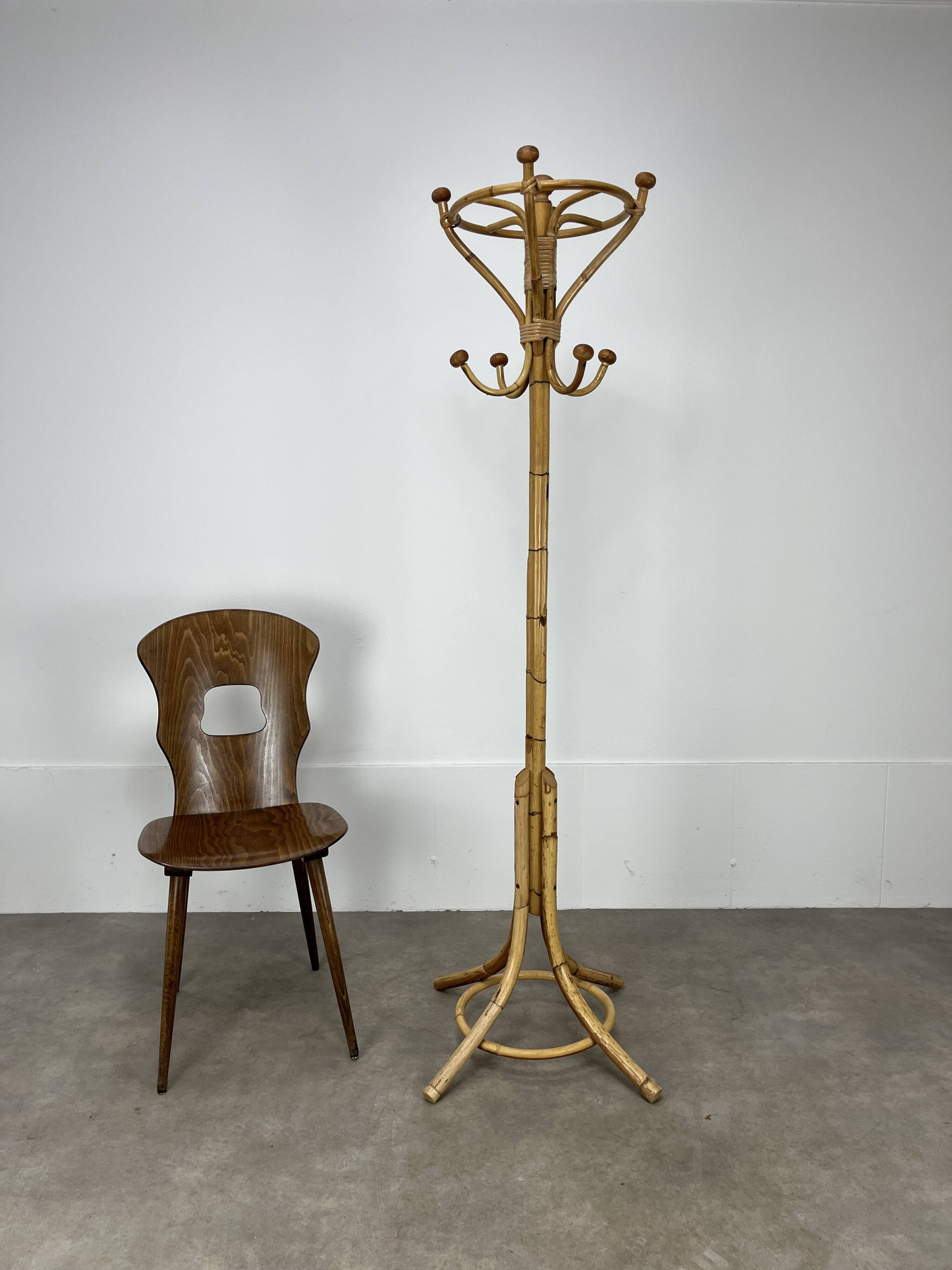 Vintage rattan parrot coat rack
