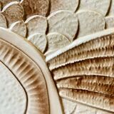 Set of 6 beige earthenware dinner plates, circa 1970, Sarreguemines, France.