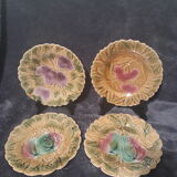 4 plates dessert decor fruits, satitle slurry of Sarreguemines, early twentieth century