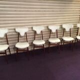 6 chairs in wood and synthetic fur design Italian 1950