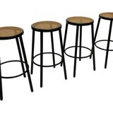 Set of four vintage bar stool - webbing and wood, 1980s Italian design