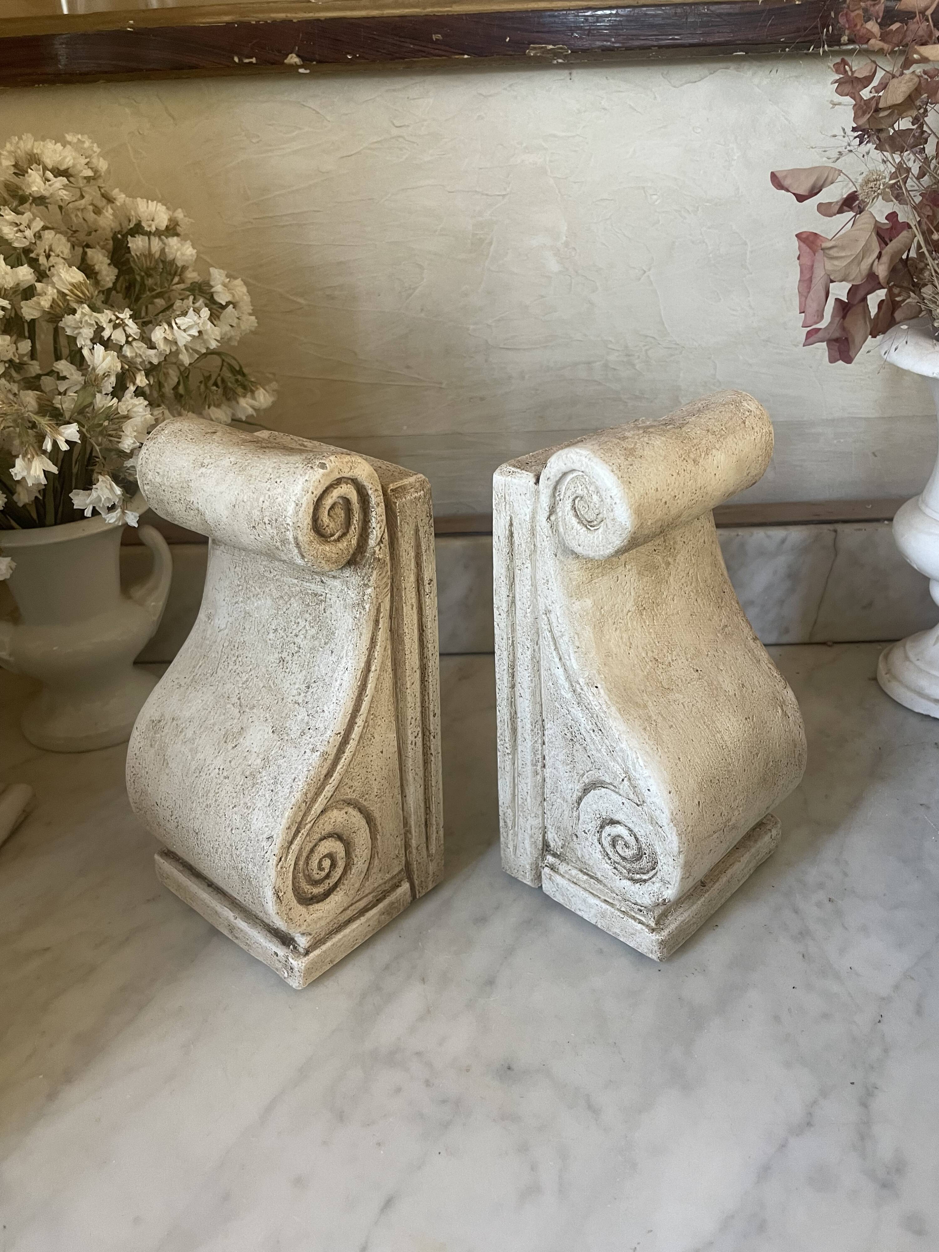 Pair of vintage patinated plaster bookends