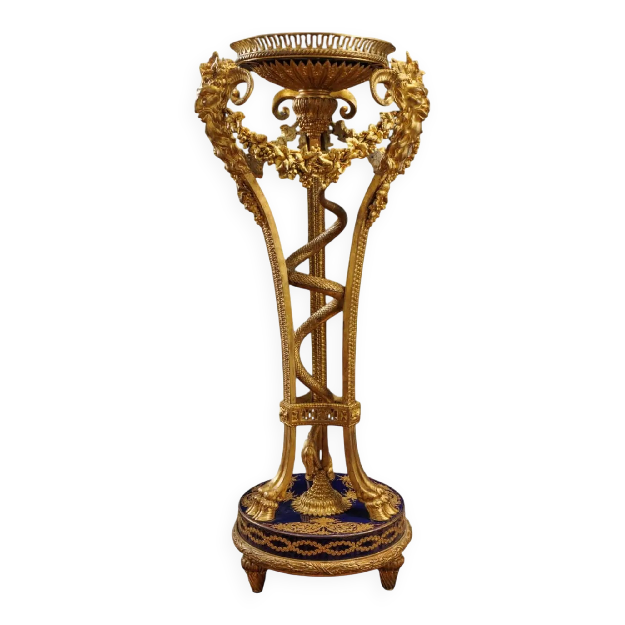 Antique gilded bronze and porcelain tripod, France, 19th century