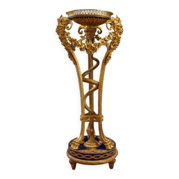 Trépied ancien en bronze doré et porcelaine, France, XIXe siècle