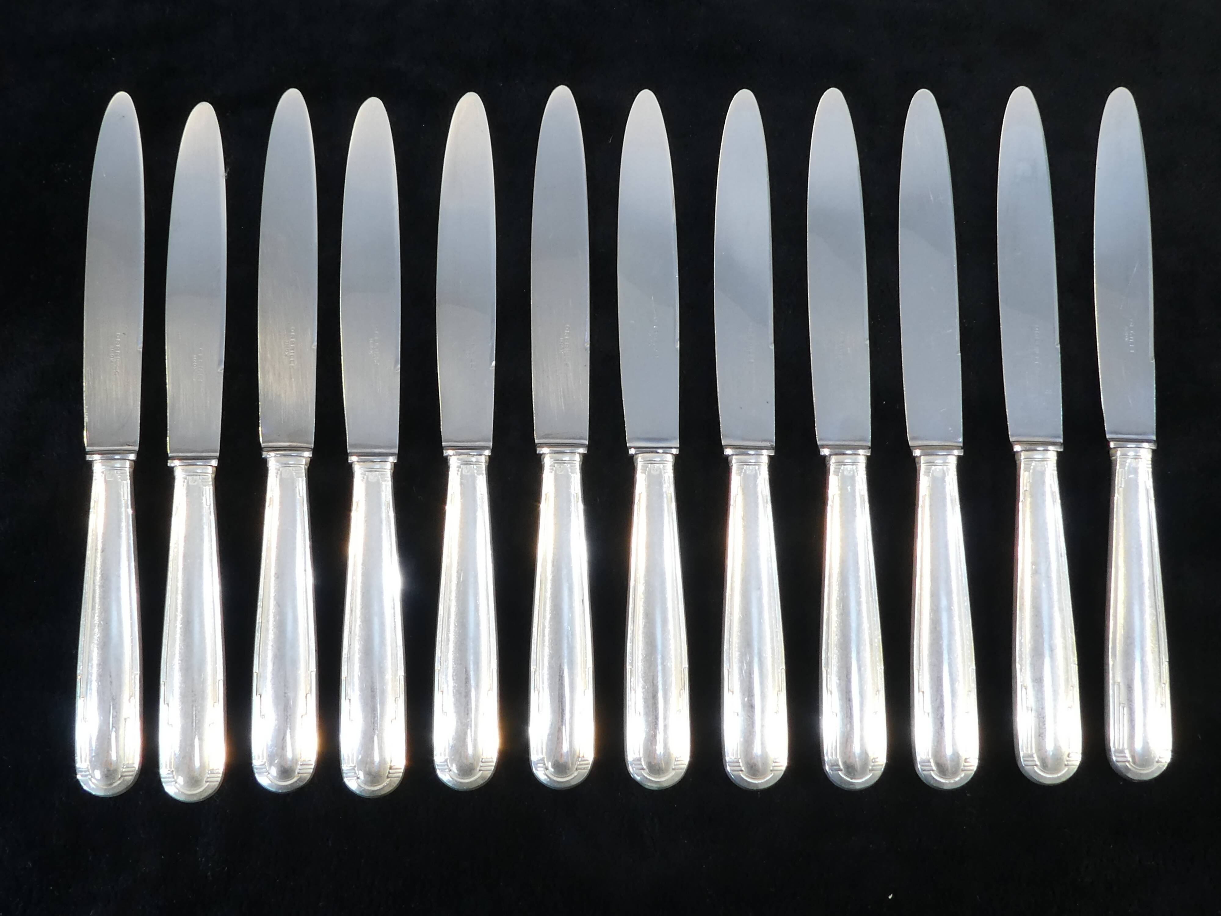 12 dessert knives orbrille in silver metal stainless steel blade