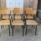 6 chaises d'école en métal noir et bois