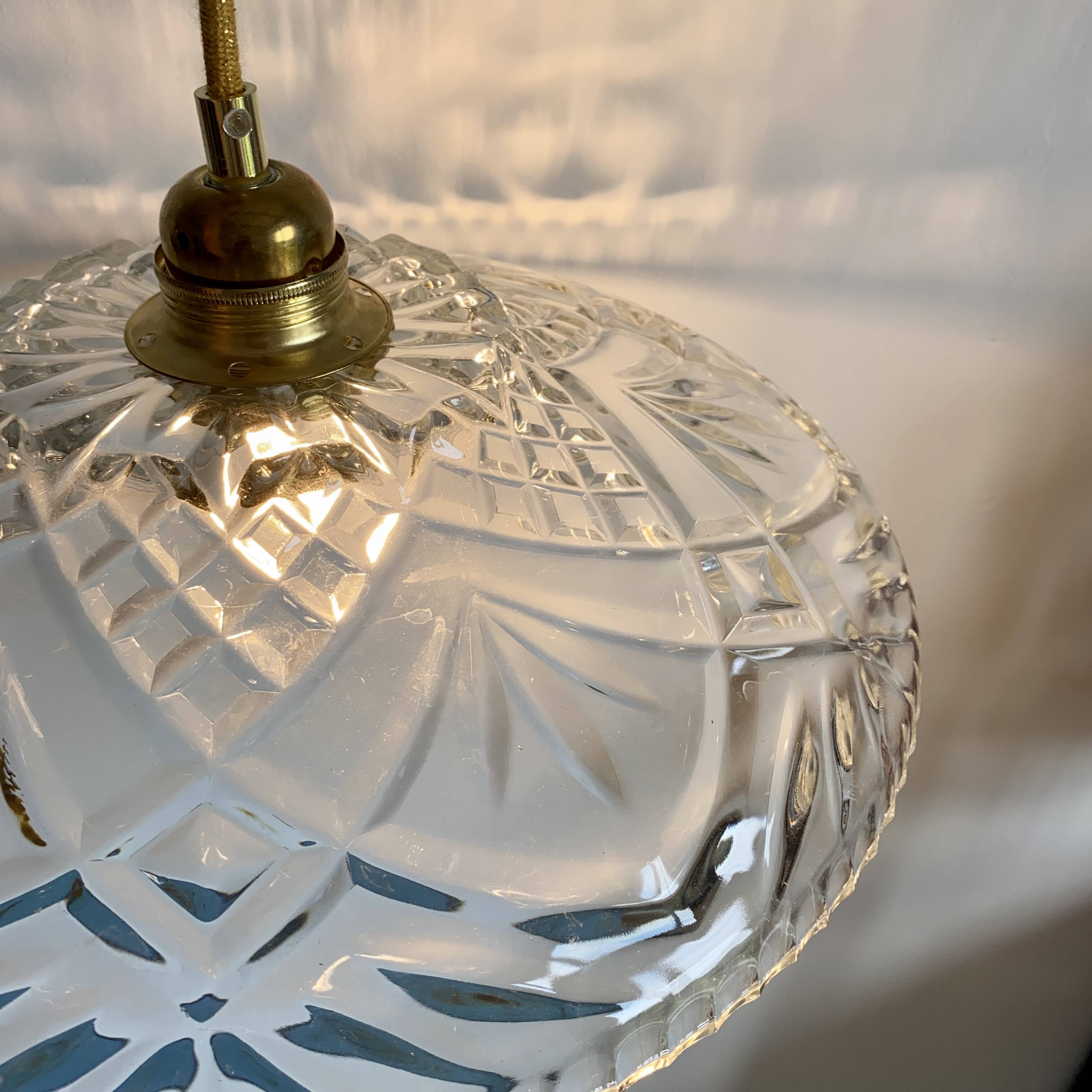 Vintage moulded glass pendant light - tableware collection -