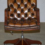 Restored leather captain's Chesterfield chair