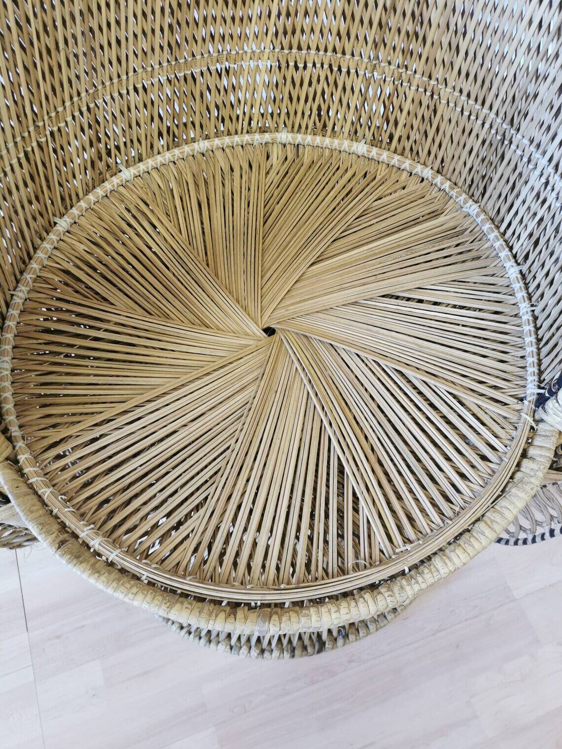 Vintage Peacock Cobra Chair / 1970s  King Rattan Chair in Emmanuelle Style