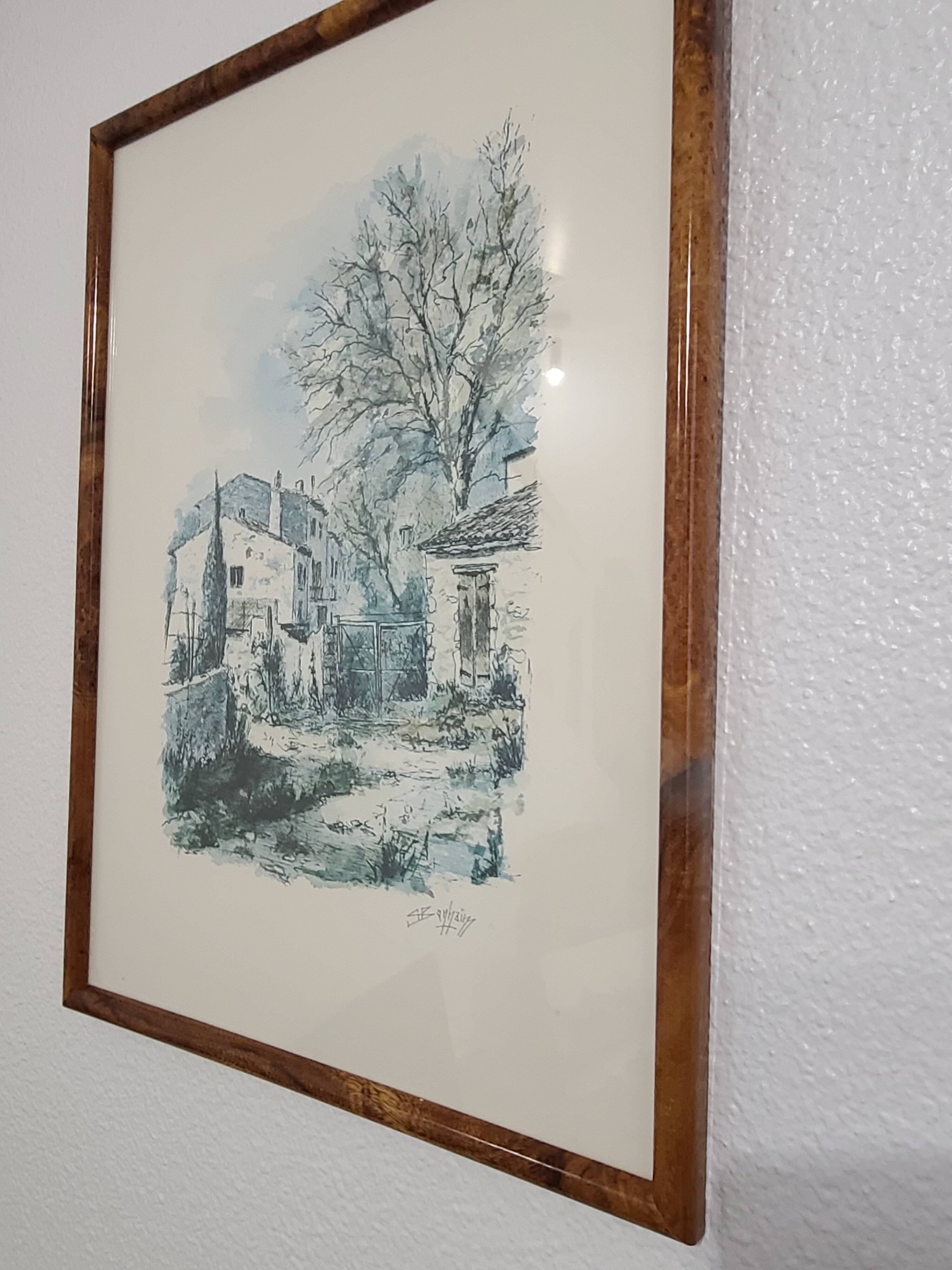 Magnificent Print (Lithograph/Watercolor) Provençal Village Scene