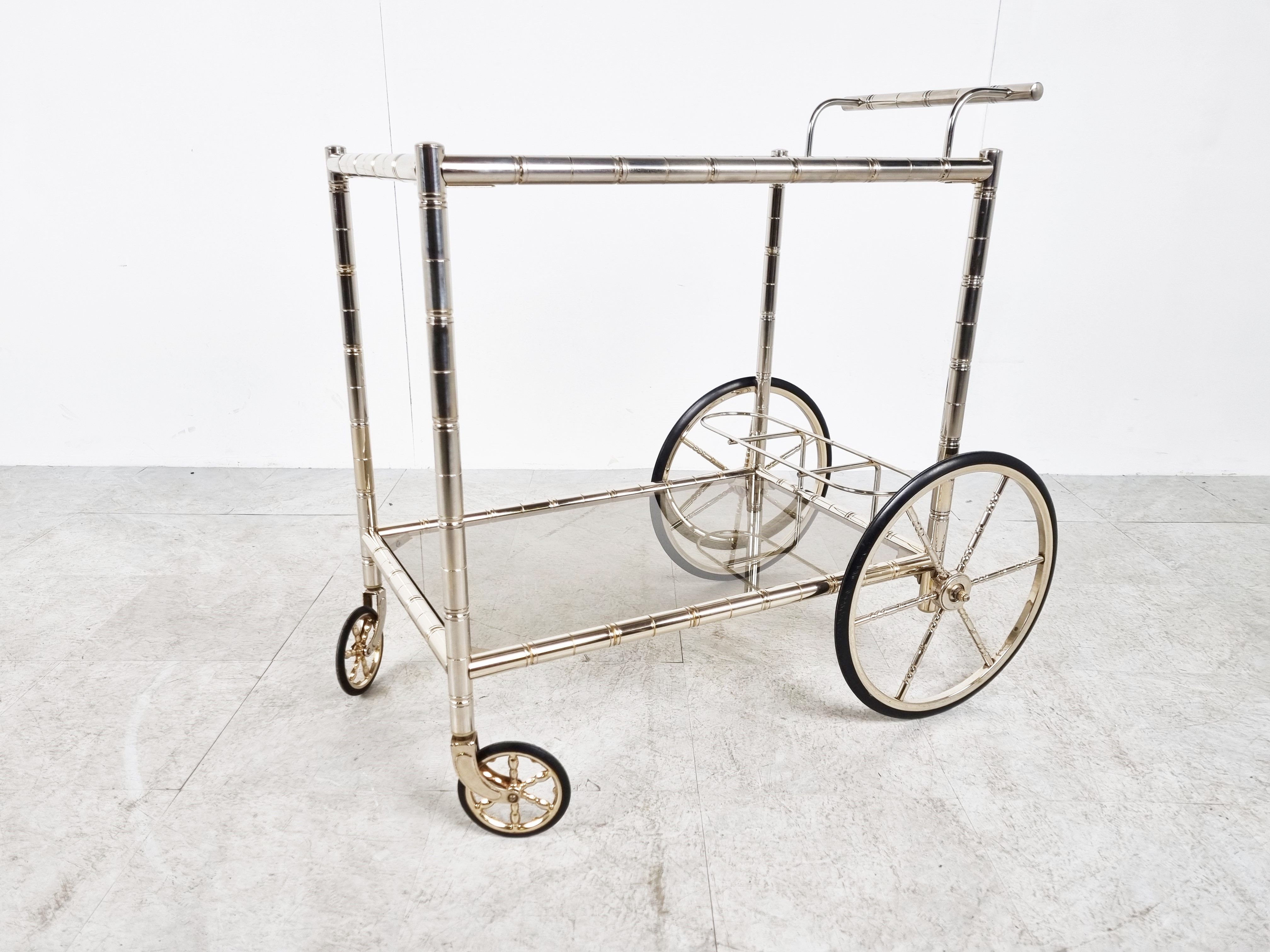 Chromed faux bamboo bar cart, Orsenigo Italy, 1970s