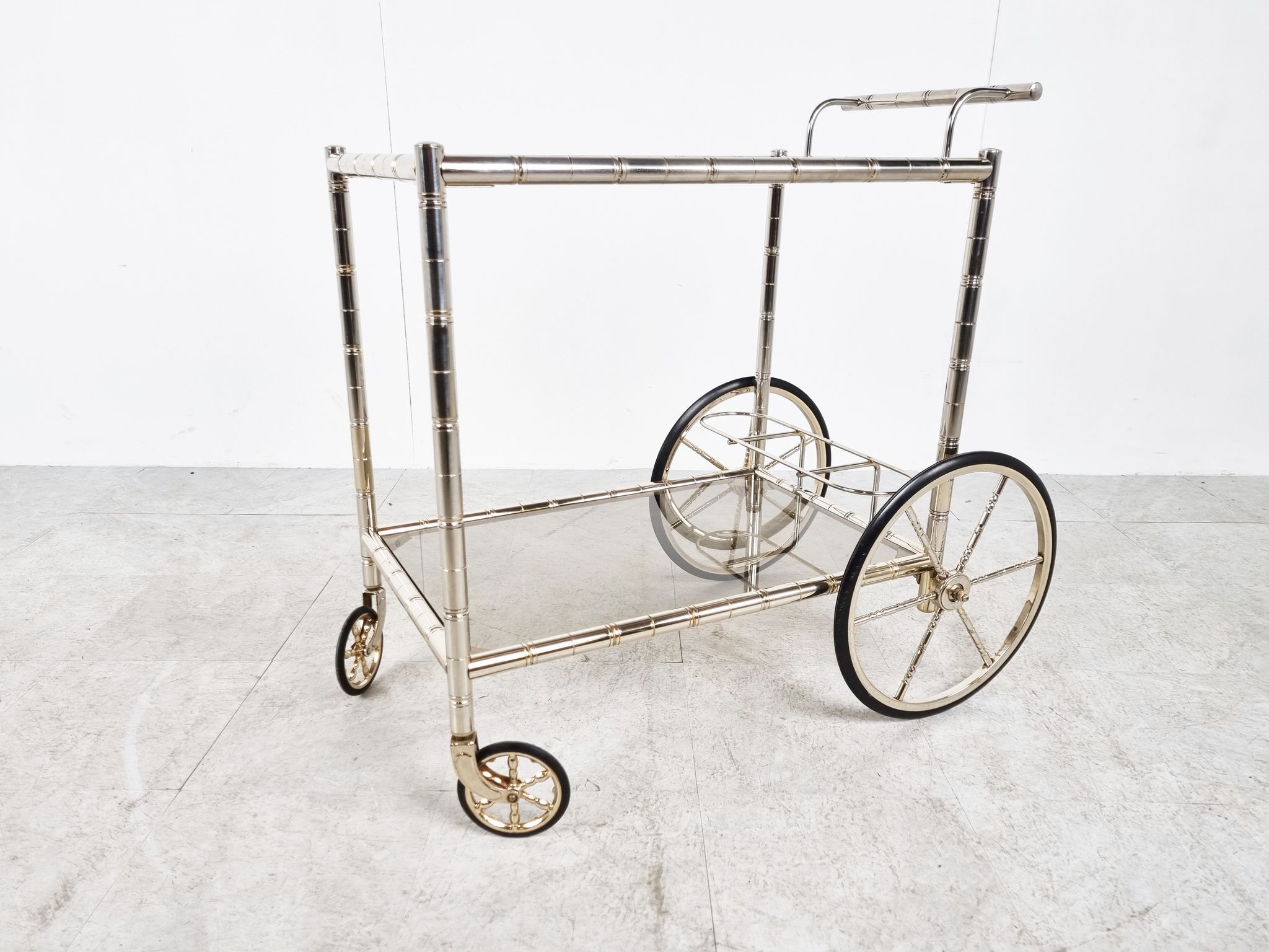 Chromed faux bamboo bar cart, Orsenigo Italy, 1970s