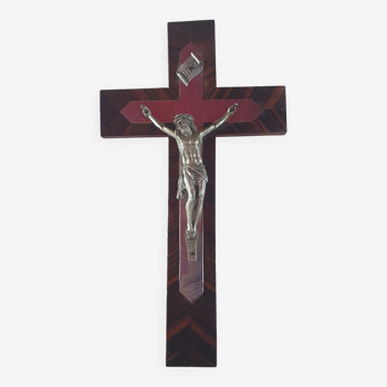 croix crucifix en bois et metal argente