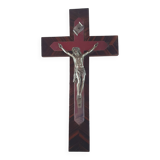 Cross crucifix in wood and metal silver 36 cm on19cm vintage old from the 60s 70s