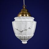 1930s Neoclassical British Opaline Glass & Brass Ceiling Pendant Lamp