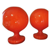 Pair of red opaline glass table lamps for Jihlava, Czechoslovakia, 1960s