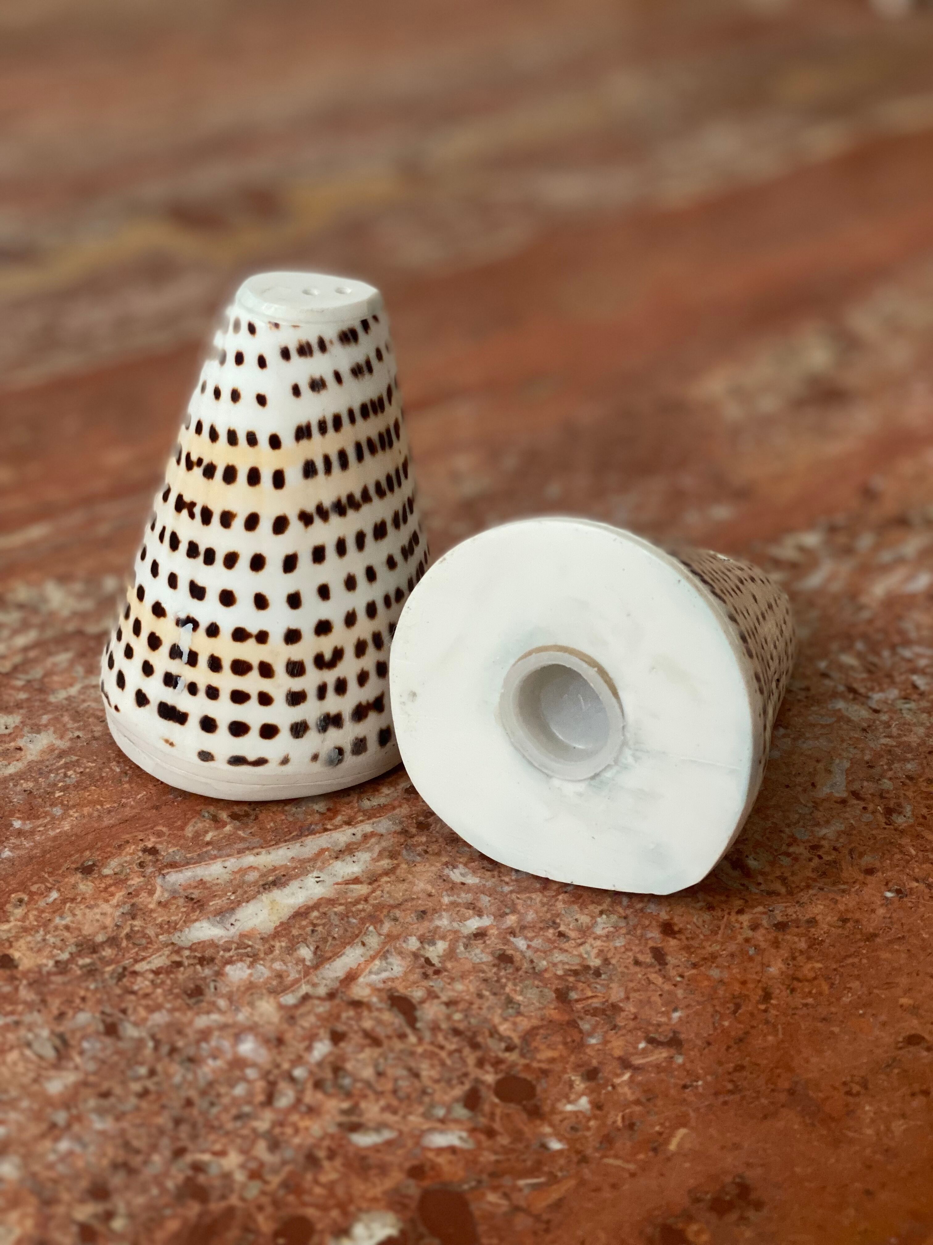 Vintage bohemian tiger shell salt and pepper shaker