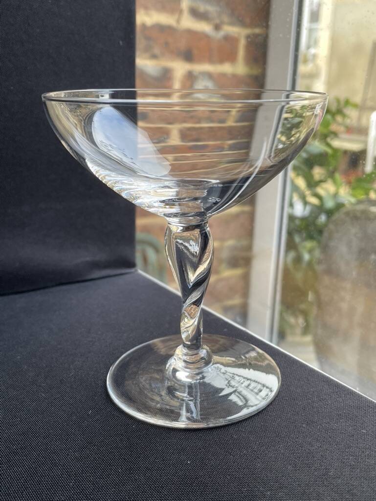 6 light crystal champagne glasses with twisted leg, early 20th century