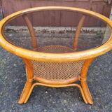 Round coffee table in cane and bamboo, vintage 1960