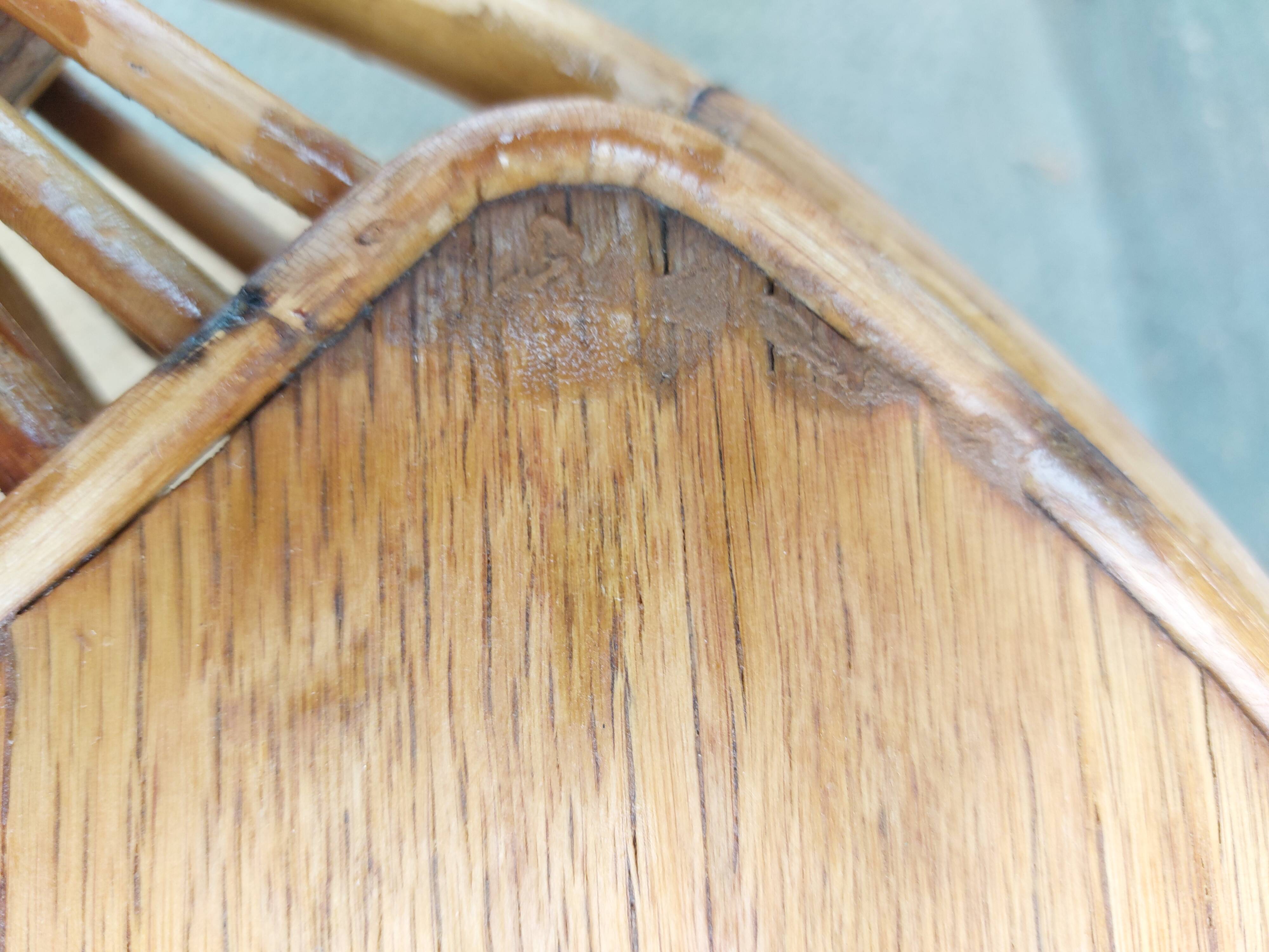 4 armchairs and a coffee table made of rattan and bamboo wood, vintage.