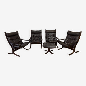 Set of 4 "Siesta" armchairs and ottoman by Ingmar Relling