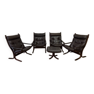 Set of 4 "Siesta" armchairs and ottoman by Ingmar Relling