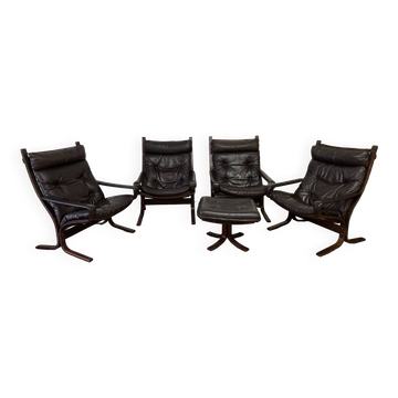 Set of 4 "Siesta" armchairs and ottoman by Ingmar Relling