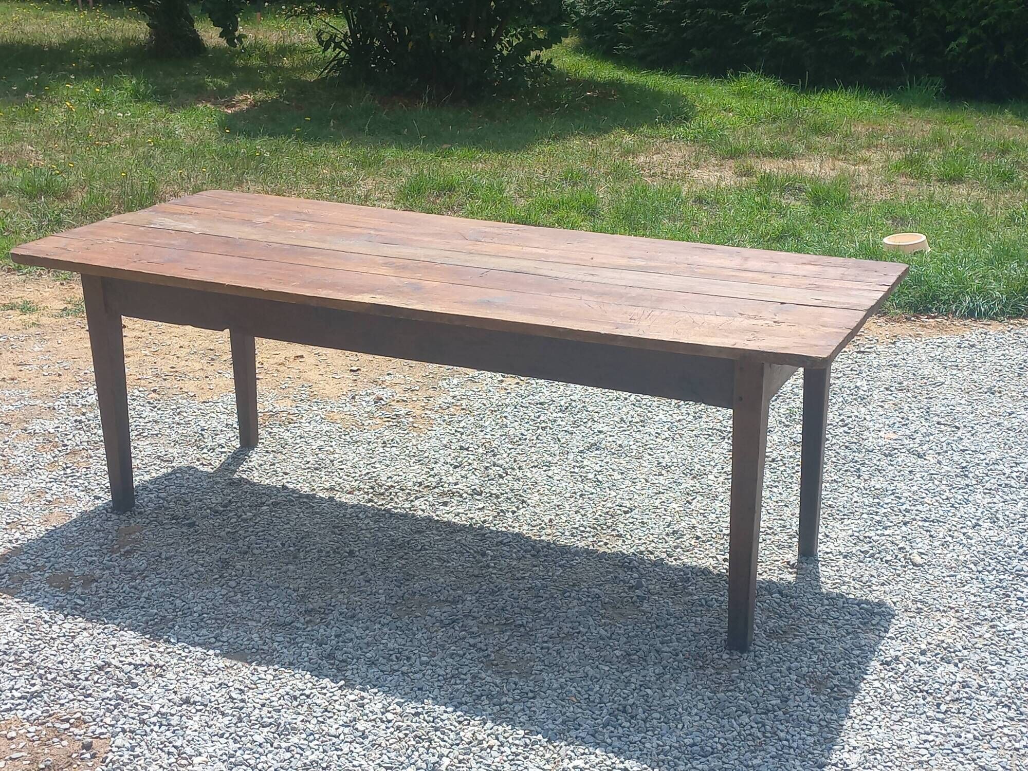 19th century farmhouse table in oak and poplar with spindle legs 198cm