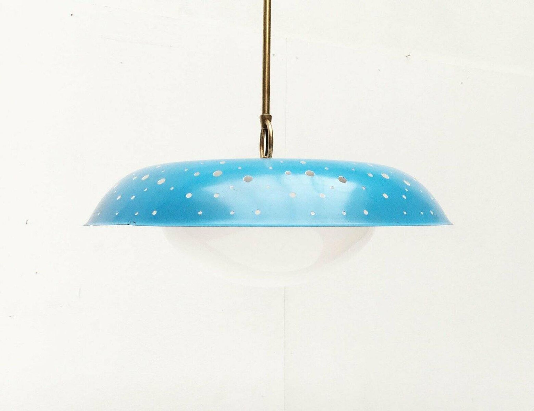 Perforated metal pendant lamp in mid-century style attributed to Ernest Igl for Hillebrand Leuchten, 1960s.