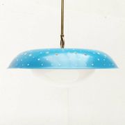 Perforated metal pendant lamp in mid-century style attributed to Ernest Igl for Hillebrand Leuchten, 1960s.