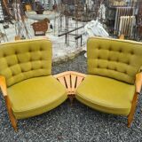 Vintage oak fan bench by Guillerme and Chambron