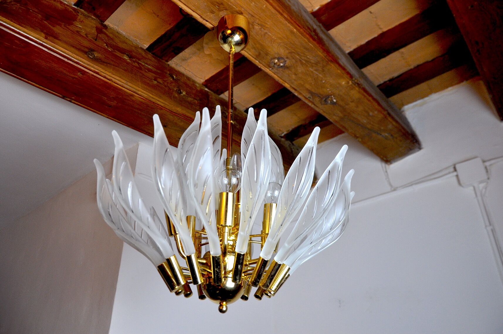 Venini's floral chandelier, murano glass leaves, Italy, 1970
