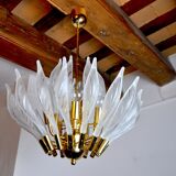 Venini's floral chandelier, murano glass leaves, Italy, 1970