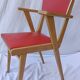 1960s wooden chair with armrests and faux leather seat