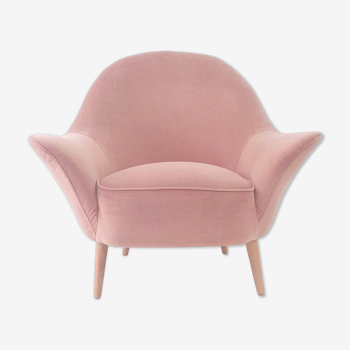 Fauteuil italien des années 50 velours vieux rose