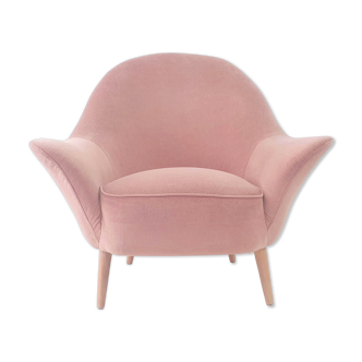 Fauteuil italien des années 50 velours vieux rose