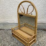 Vintage rattan wall shelf with mirror
