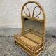 Vintage rattan wall shelf with mirror