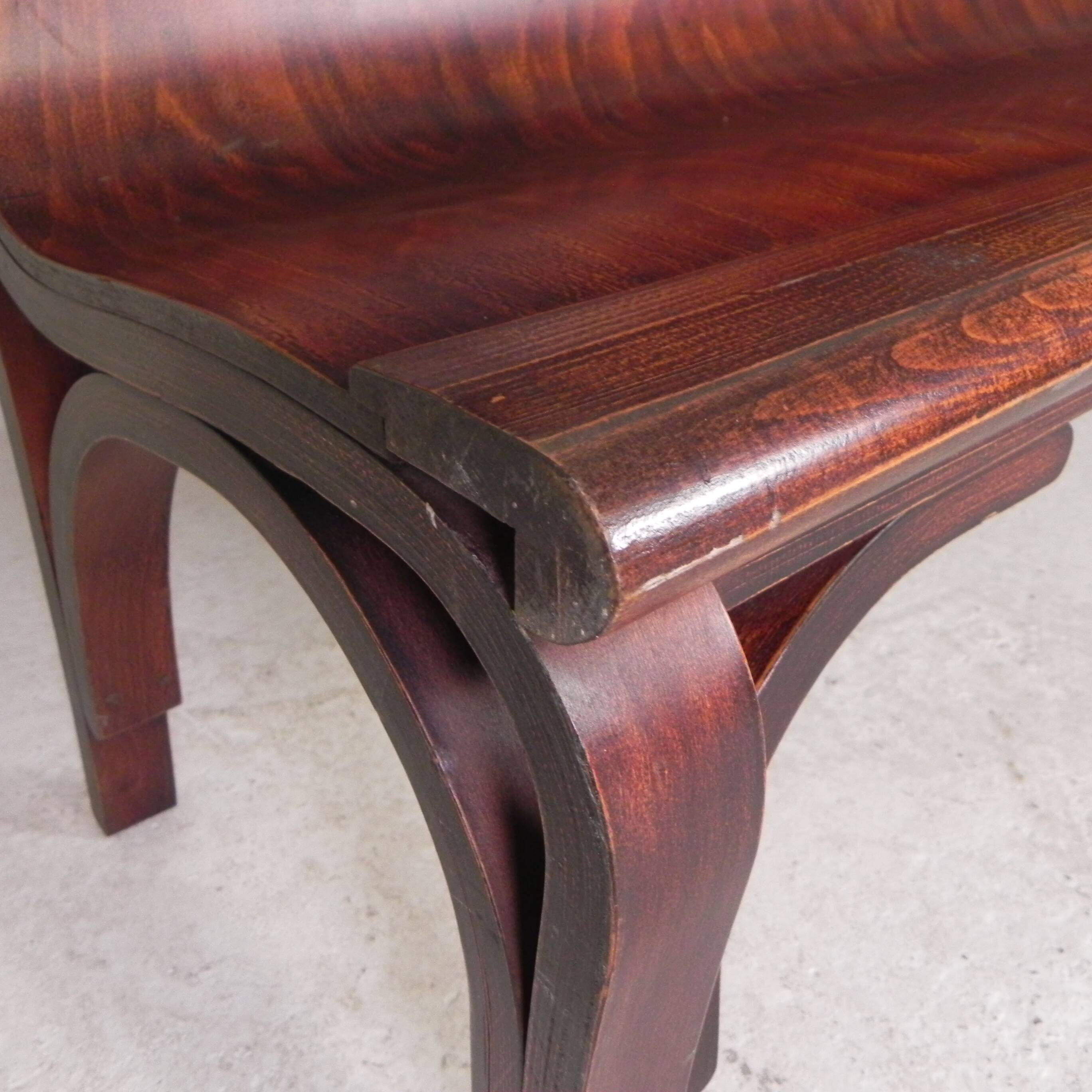 Cafe bench with curved plywood seat, 1990s