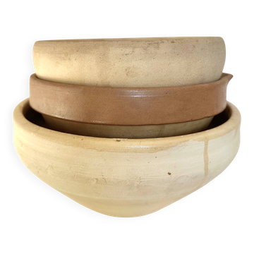 Set of 3 antique glazed stoneware bowls.