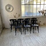 Set of 7 black bistro chairs