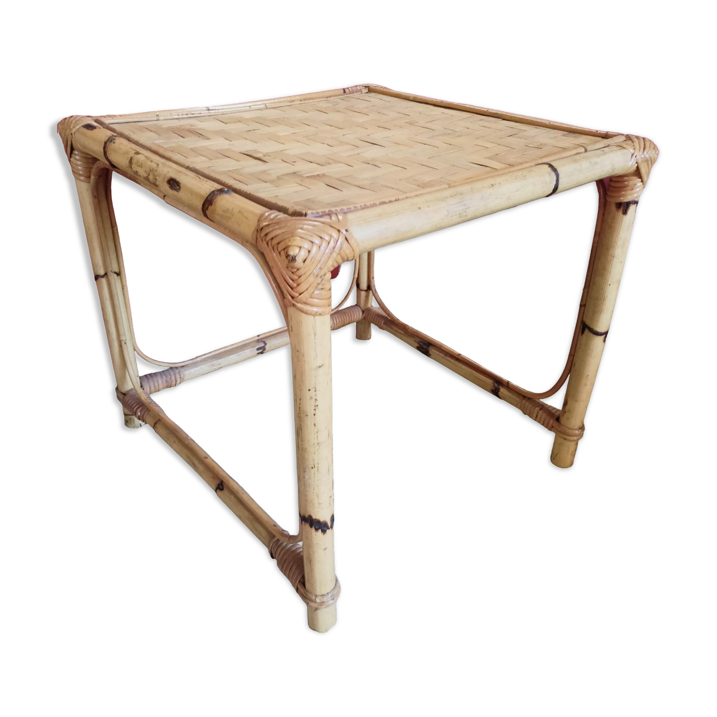 Small square bamboo side table - vintage