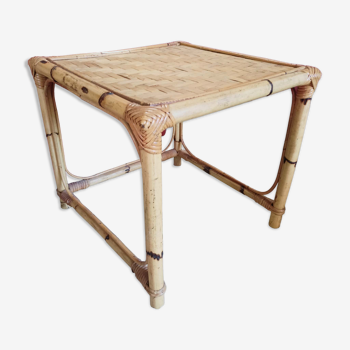 Petite table d'appoint carrée en bambou  - vintage