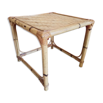 Small square bamboo side table - vintage