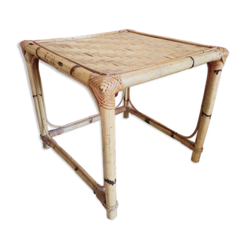 Petite table d'appoint carrée en bambou  - vintage