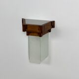 Vintage modernist Art Deco wall light, oak and frosted glass, France, 1930.