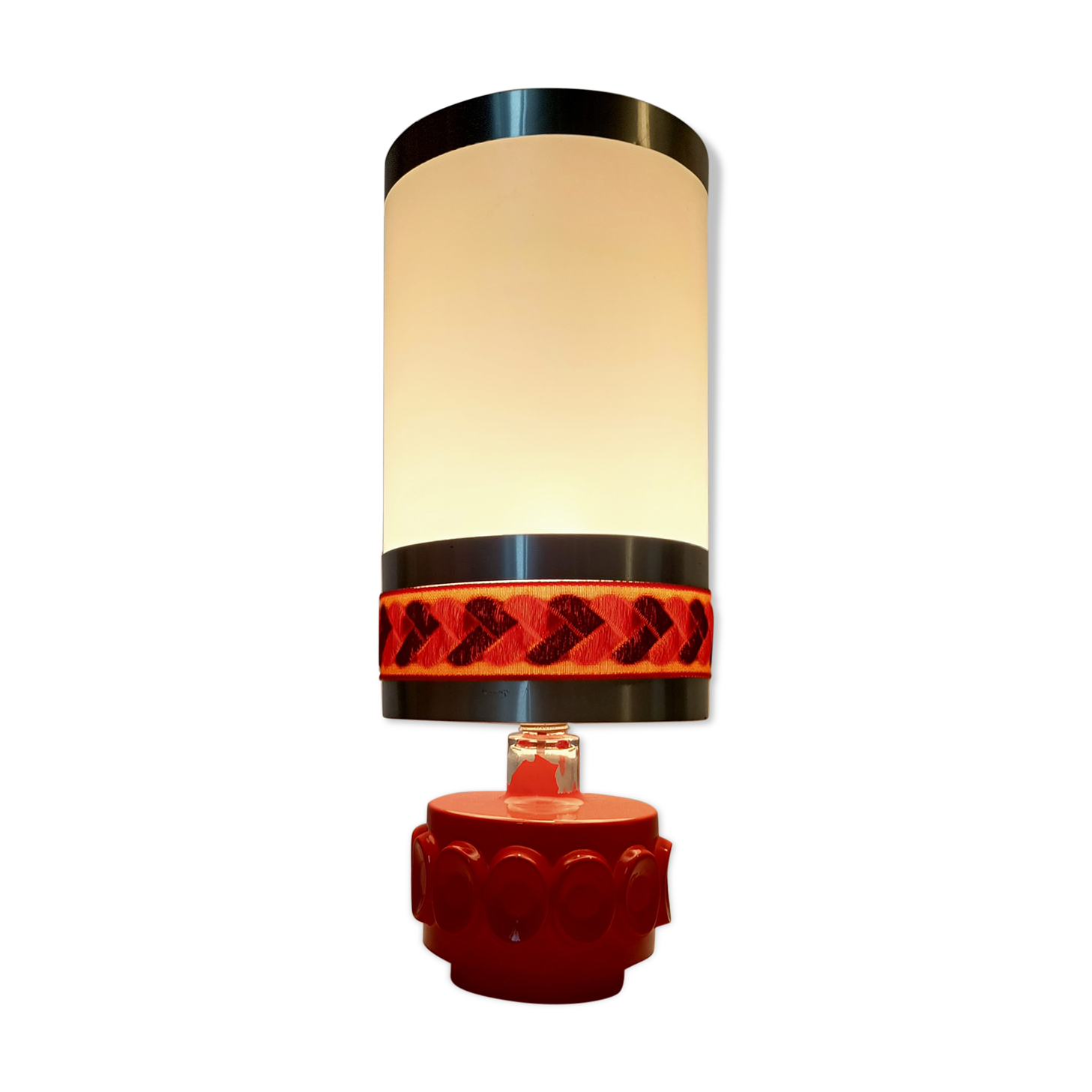 Vintage orange glass lamp signed Robert de Schuytener, 1970.