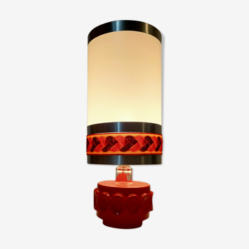 Lampe vintage orange en verre signée robert de schuytener, 1970.