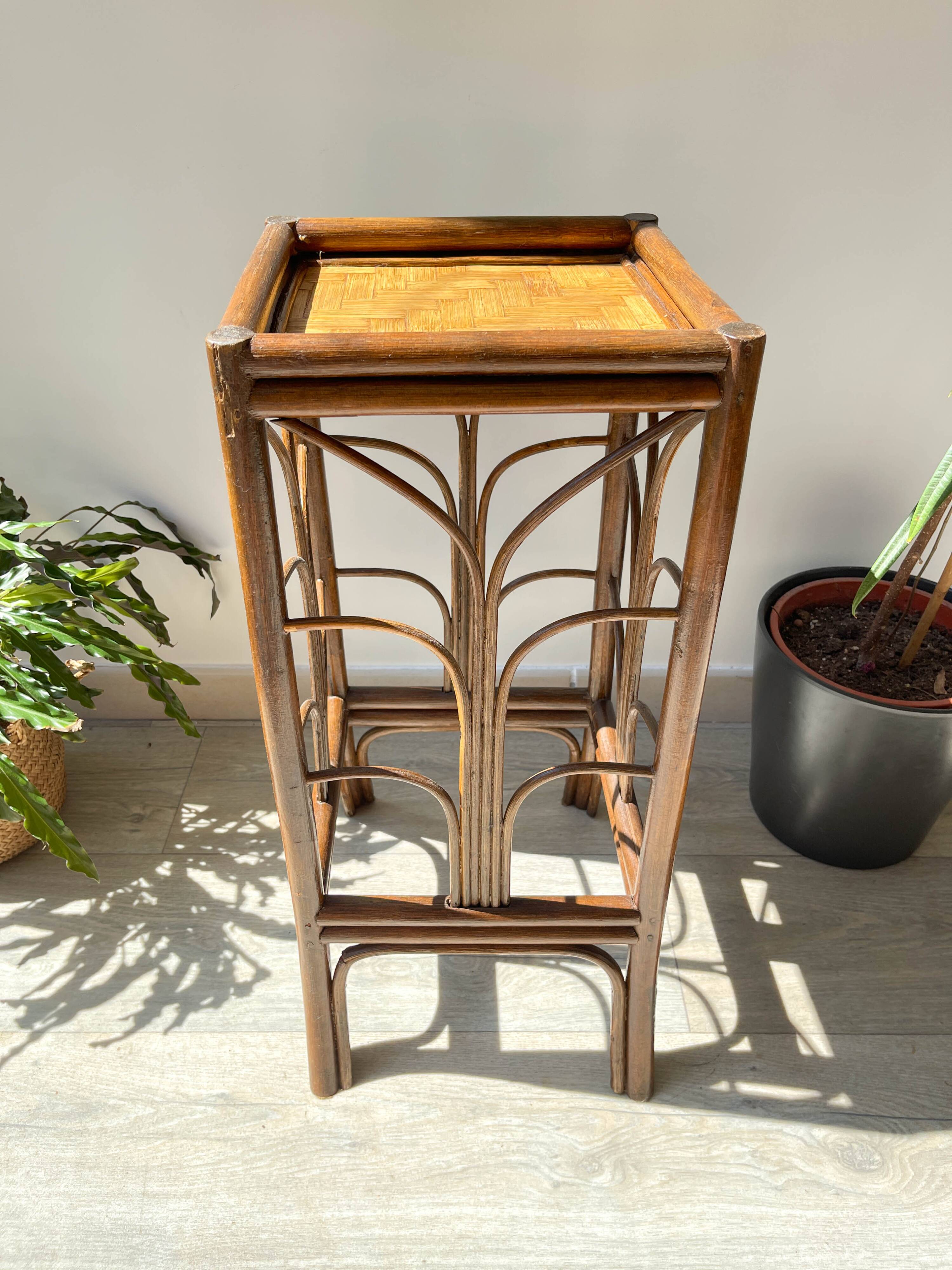 Vintage rattan plant stand in Art Deco style