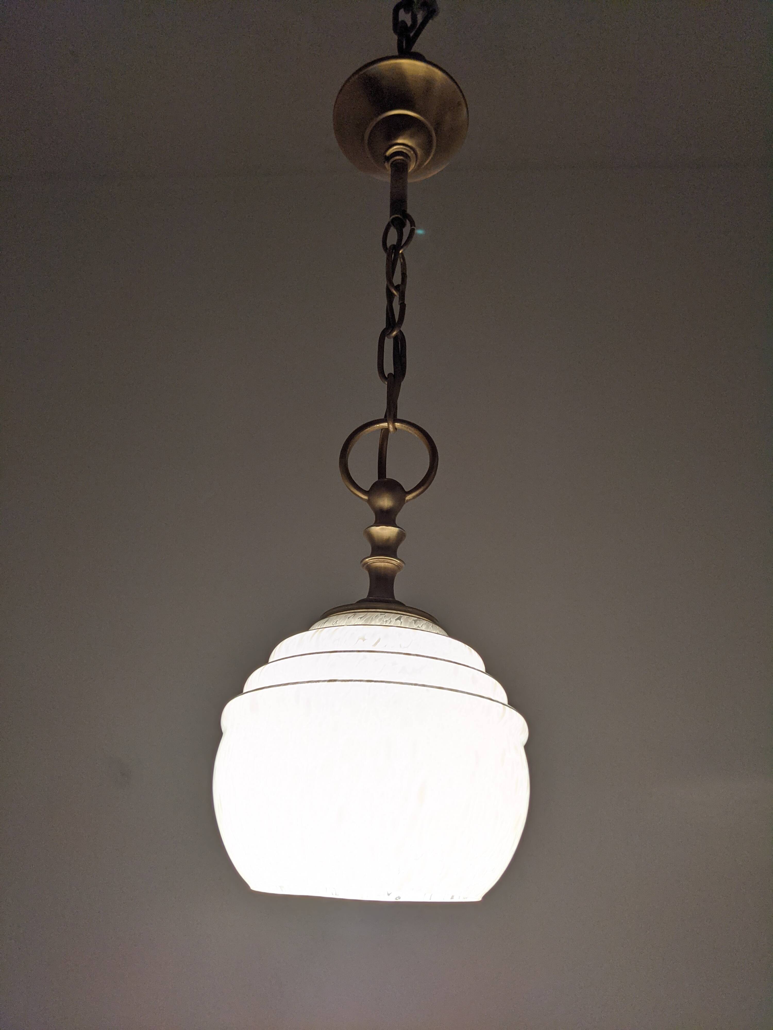 Vintage glass pendant lamp from Clichy